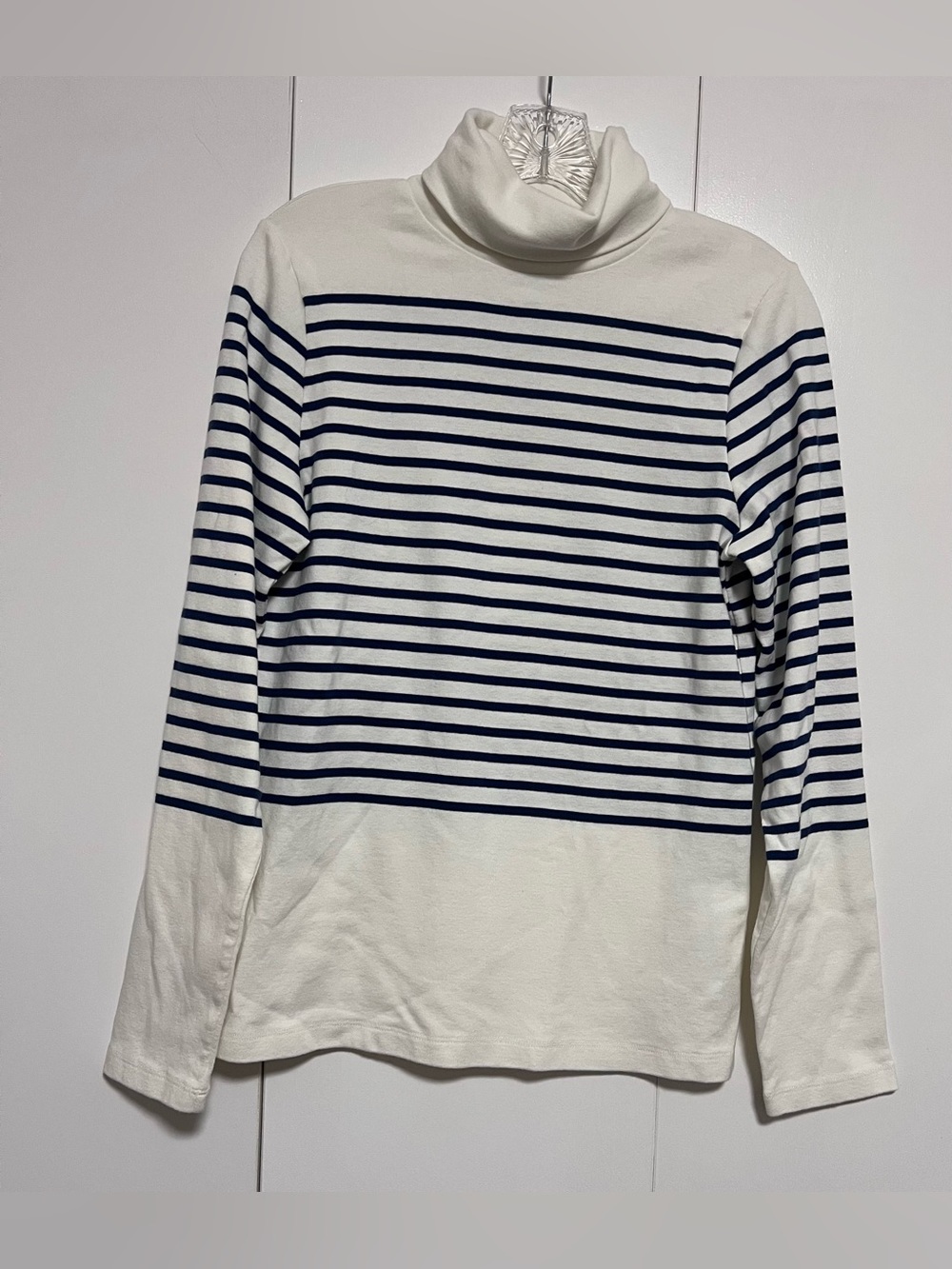 J.Crew Perfect Fit Turtleneck Top Women’s XL Ivory Navy Stripe 100% Cotton NWOT